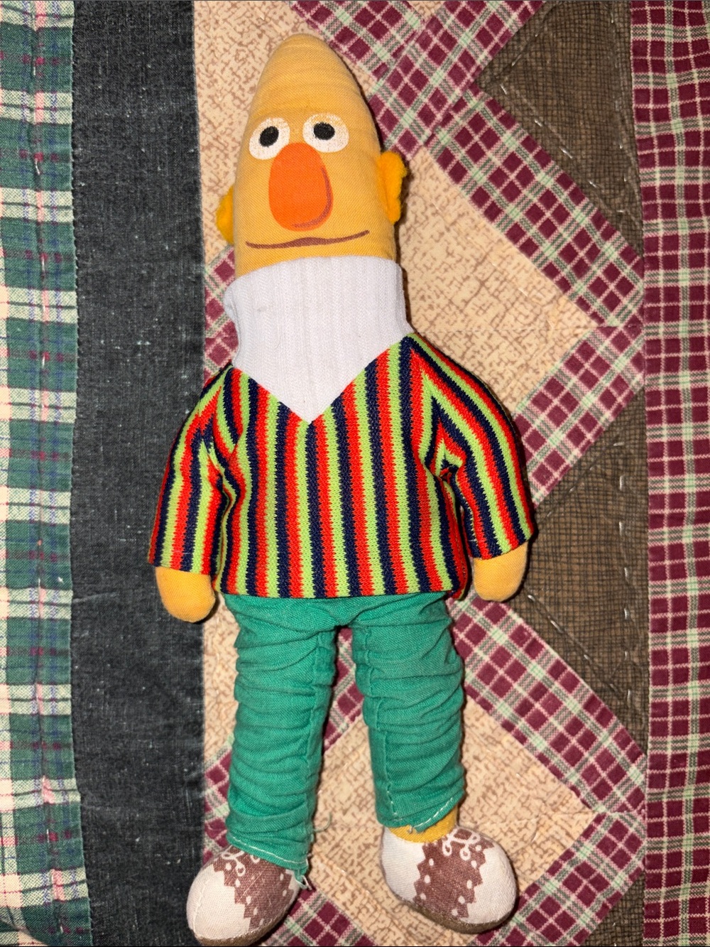 Bert From Sesame Street Vintage Rag Doll Plush 10” Long Knickerbocker 197